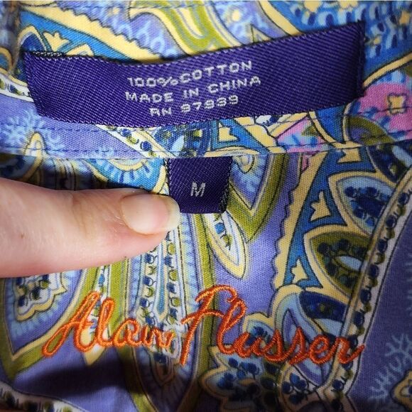 Alan Flusser Blue Pink Paisley Cotton Button Up  Shirt - Picture 7 of 7